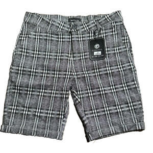 Men's Gingtto Skinny Fit Stretch Gray Black White Cuffed Checkered Shorts 36 NWT